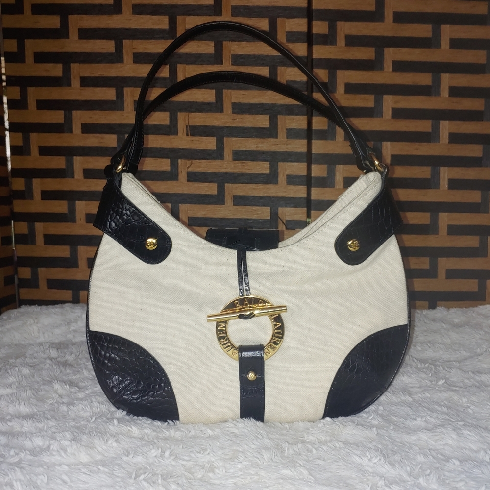 Ralph Lauren Leather Trim Shoulder Bag